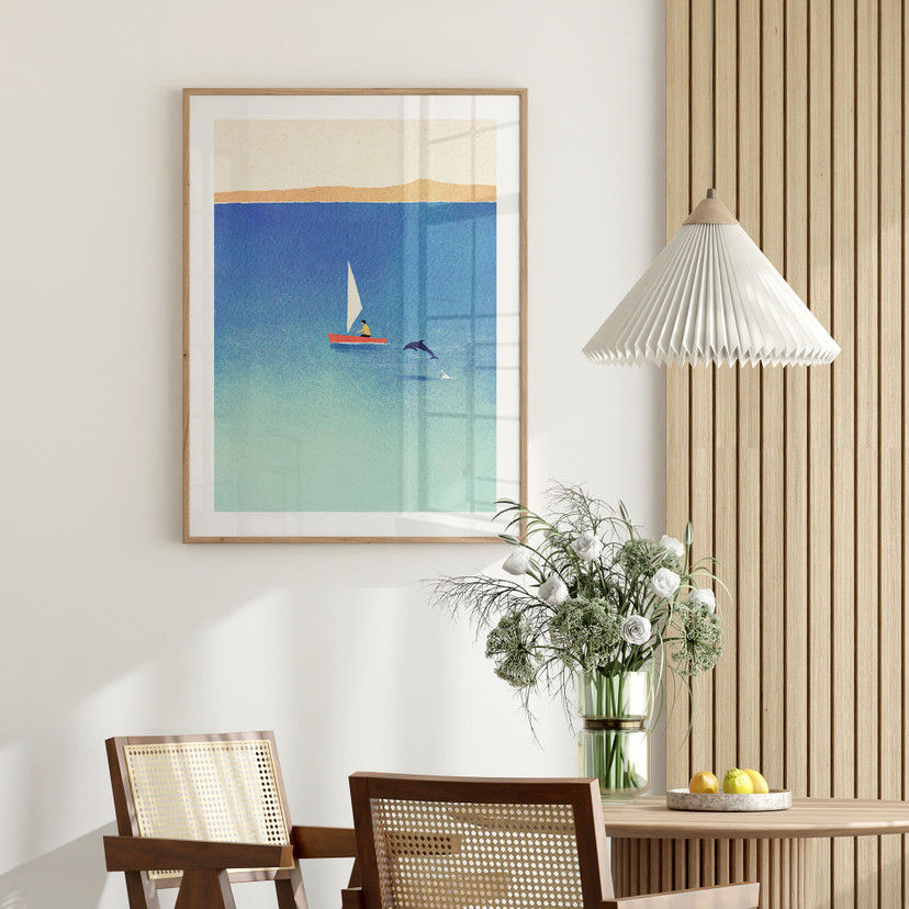 Plakat Żeglowanie z delfinem na morzu - Rivers