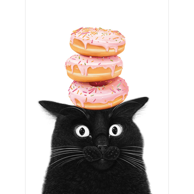 Papier peint photo Chat noir avec donuts roses - Korenkova