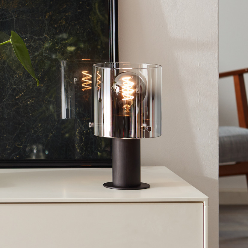 Tischleuchte Benett, braun, 26 x 15 cm, Glas Tischlampe