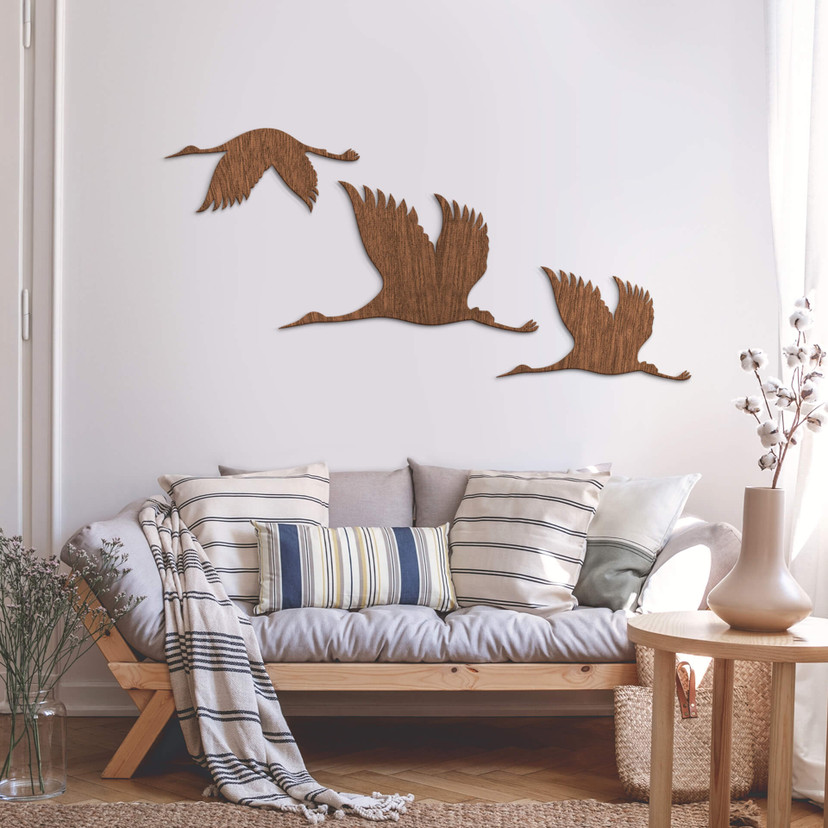 Holzkunst Mahagoni - Kraniche - Vogelschwarm - aus der LandIDEE Wohnen & Deko Kollektion