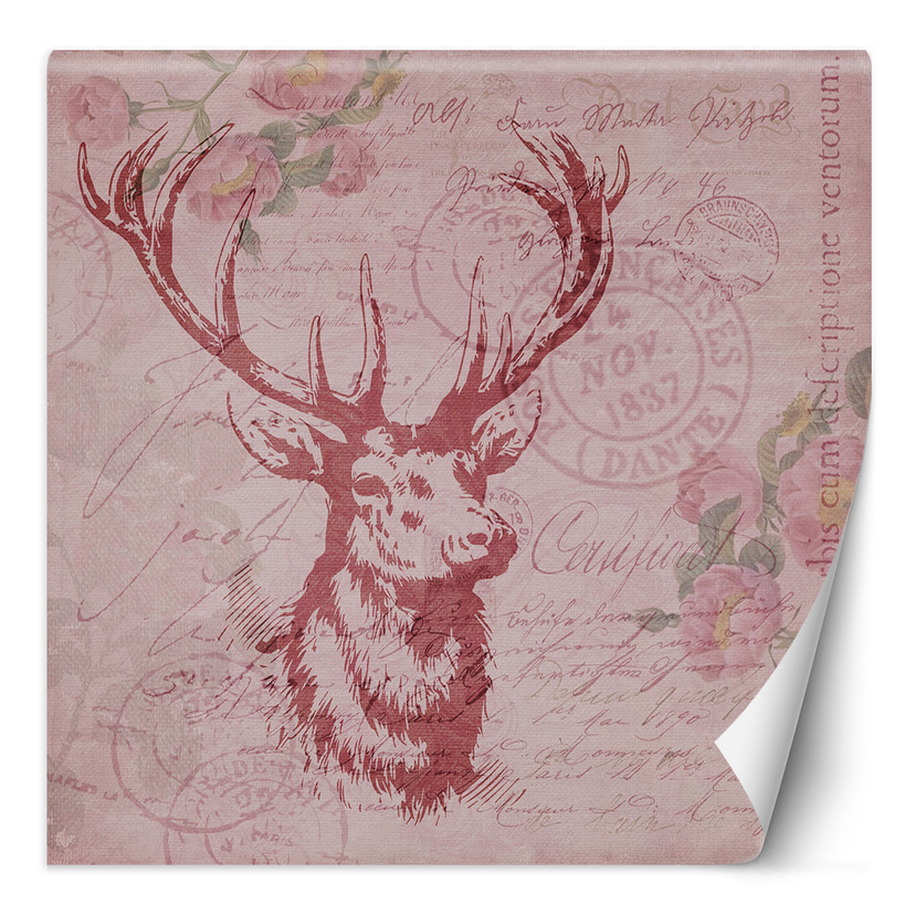 Fototapete, Shabby Chic Stil Hirsche auf rosa Hintergrund - Andrea Haase