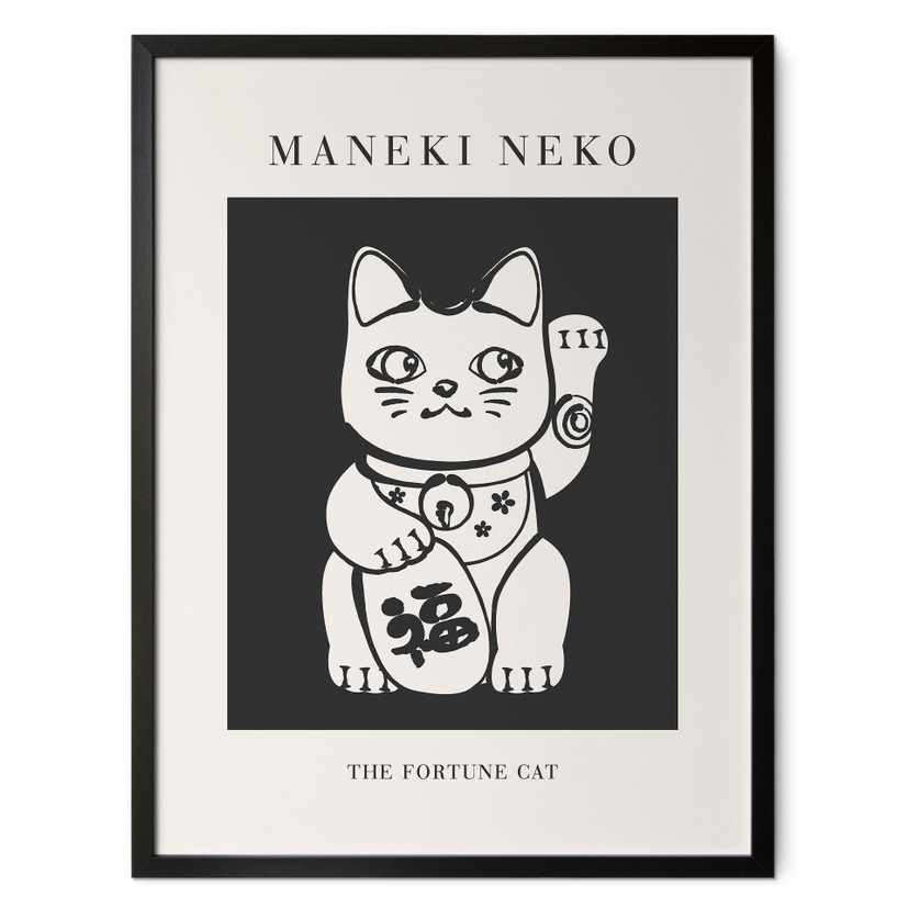 Sort-hvid plakat Maneki Neko - Den heldige kat - KsanaKalpa
