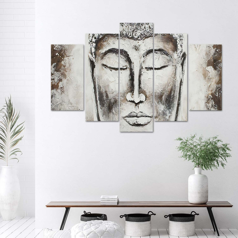 5 stykke lærredstryk, Buddha Grey Zen Spa