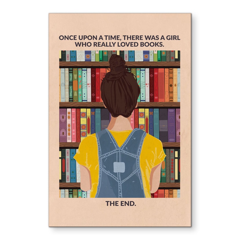 Tableau Amour des Livres - Fille devant l'Étagère - WallChart Art Studio - Alu-Dibond