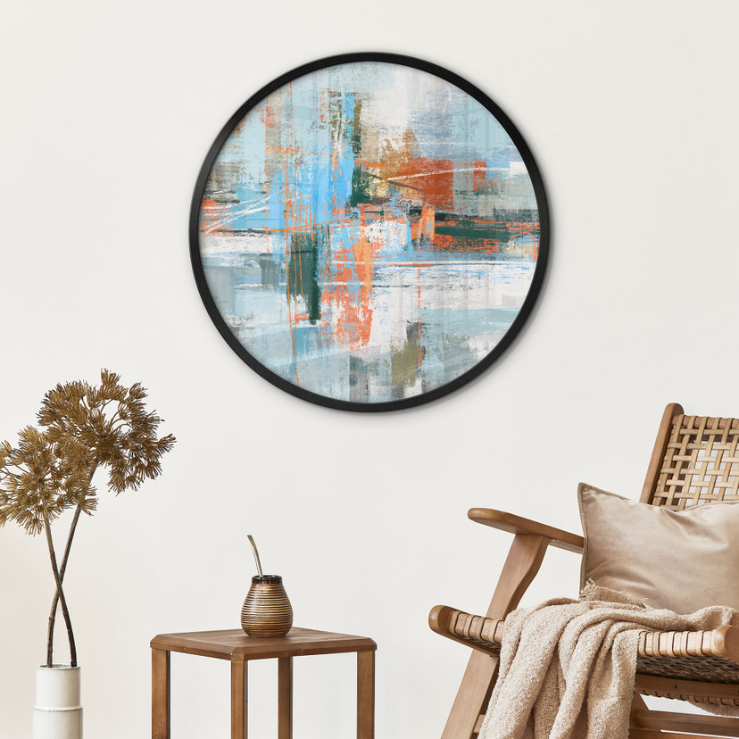 Poster Gioco di Colori Astratto Blu Arancione - Cheney - Rotondo