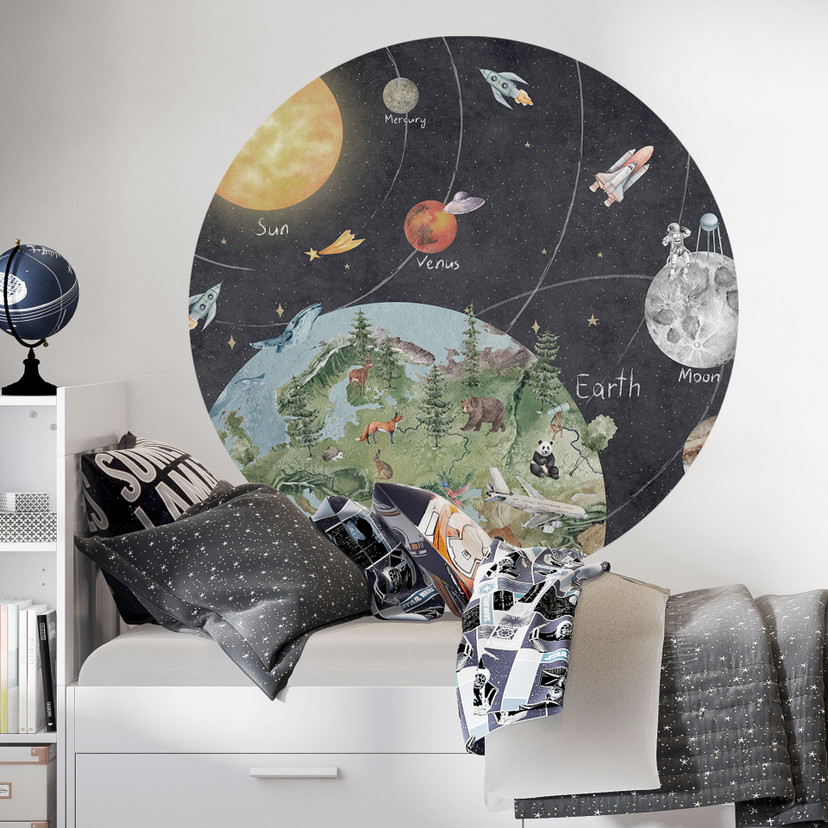 Muursticker kinderkamer zonnestelsel met planeten en aarde - Ms Tiff - Rond
