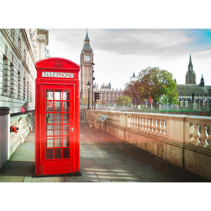 fototapet Designwalls non-woven tapet Phone Booth London i rød og brun
