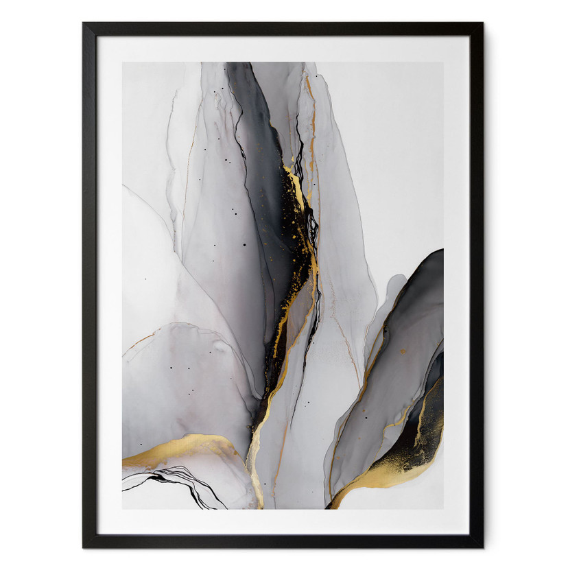 Plakat Abstrakt komposition i guld og grå - Shelest
