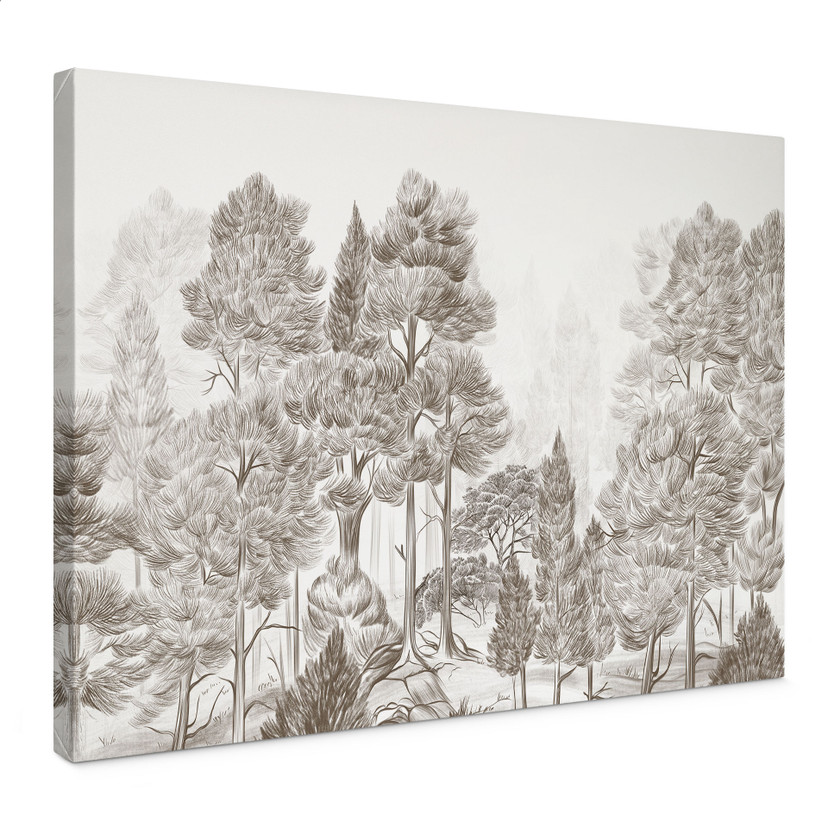 Canvas schilderij Bos met boslandschap in beige - Ms Tiff