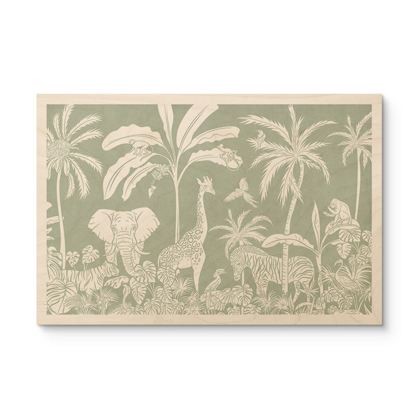 Houten Wanddecoratie van jungledieren in tropisch groen - Kikki Belle