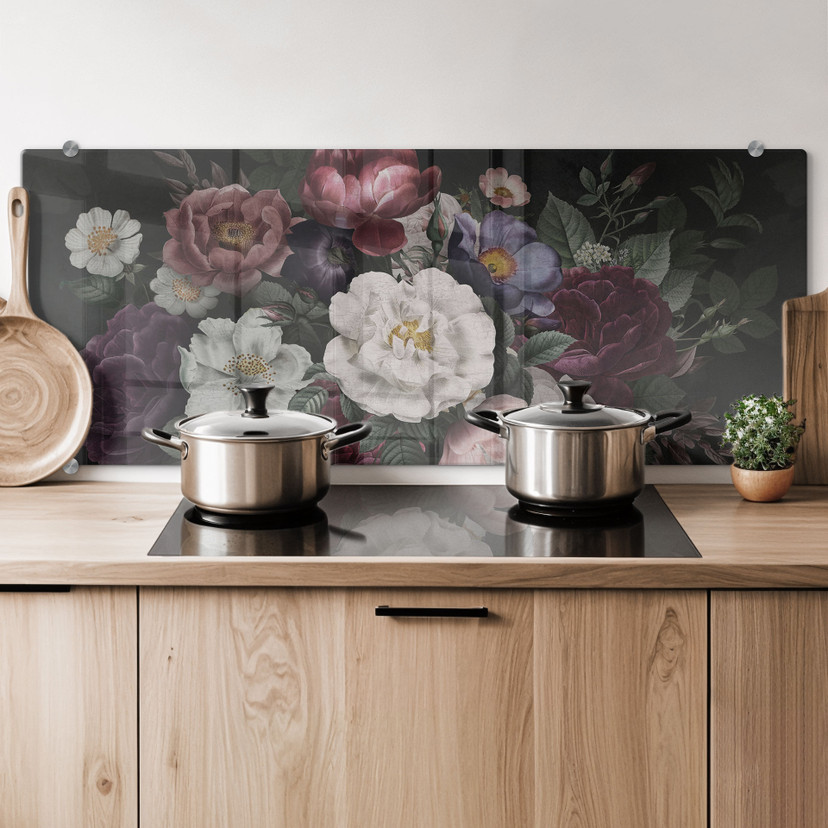 Stænkplade Blomster Stilleben i Redouté-stil - Bloomery Decor - Panorama