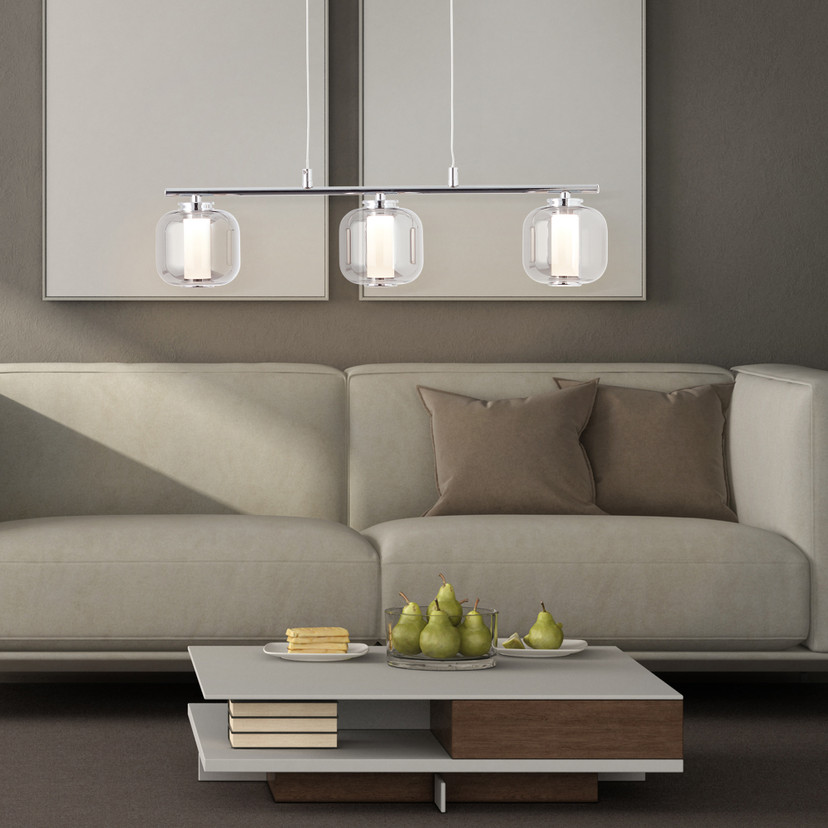 Pendelleuchte Martin, grau, 131 x 56,5 cm, Glas Pendellampe