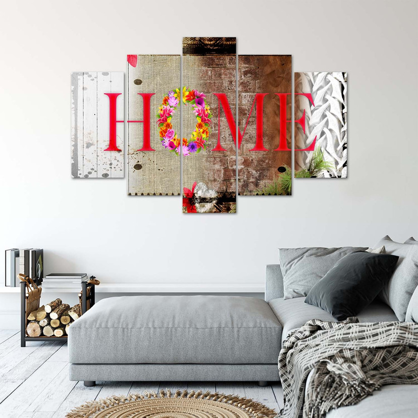 5 stykke lærred Print Hjem Inskription Blomster