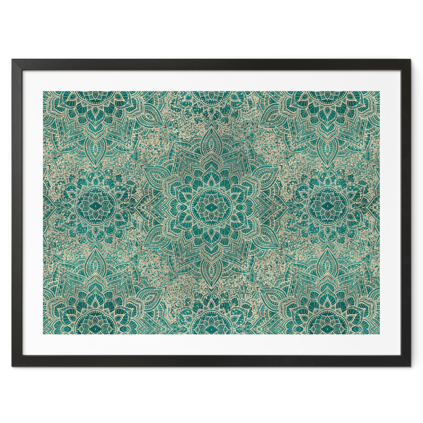 Poster Oosterse ornamenten - Mandala Boho Goud-groen - Bloemdecoratie