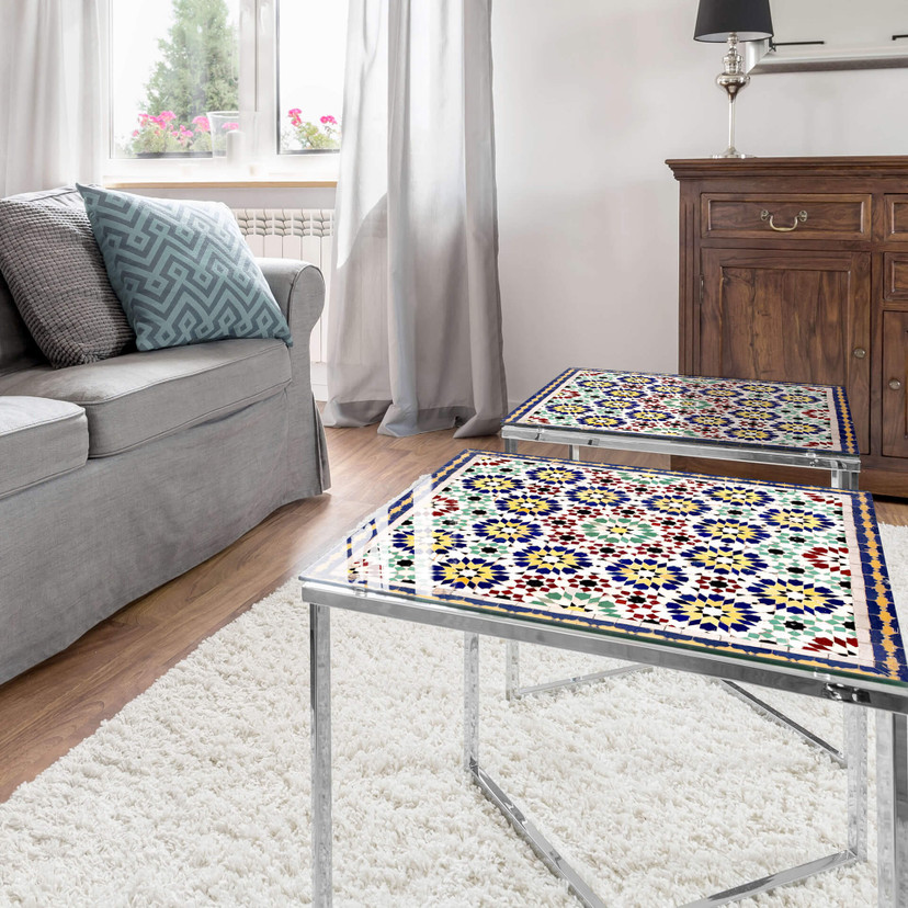 Plateau de table en verre - Carreaux orientaux - Carré
