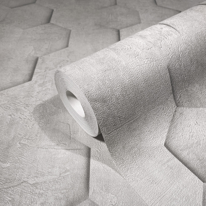 Non-woven tapet med 3D honeycomb mønster grå grafik