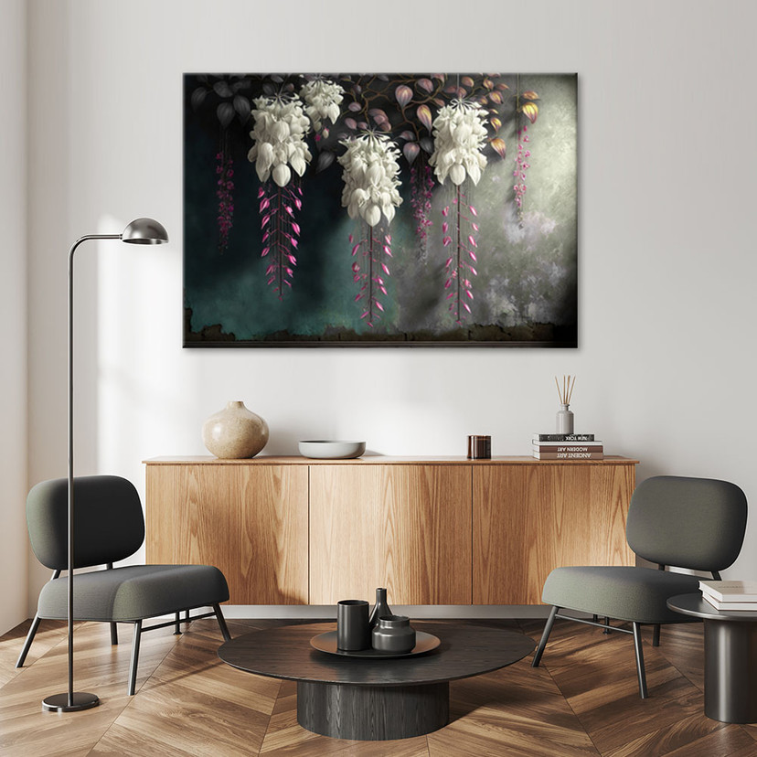 Leinwandbild Hängende Blumen aus Beton