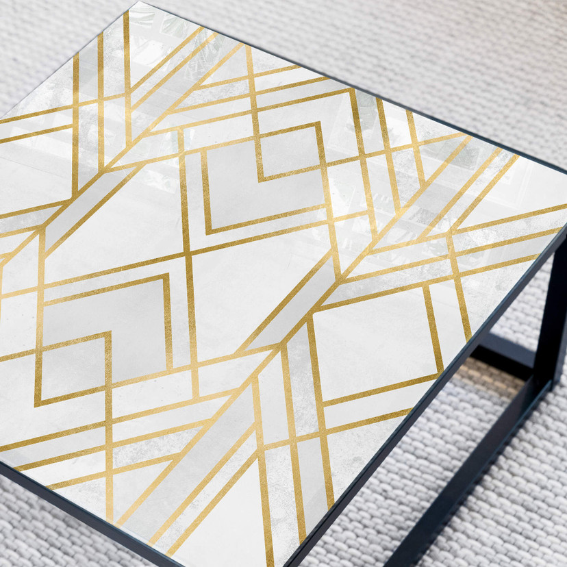 Plateau de table en verre - Fredriksson - Art Deco: Géométrie dorée - Carré