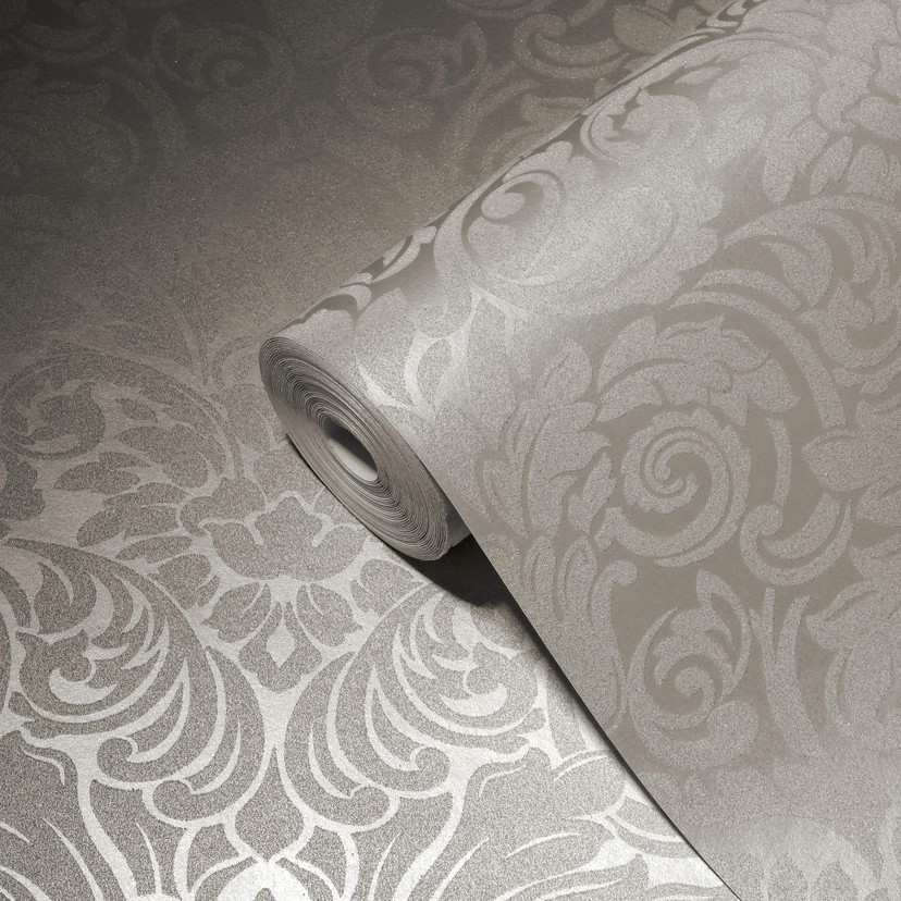 Barok tapet med glasperler ornamenter tapet i sølv og creme non-woven tapet