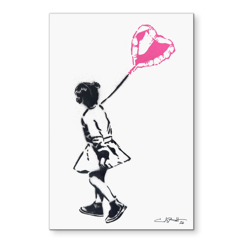 Stampa per pareti Bambina Street Art con Palloncino a Cuore - Habib - Alu-Dibond