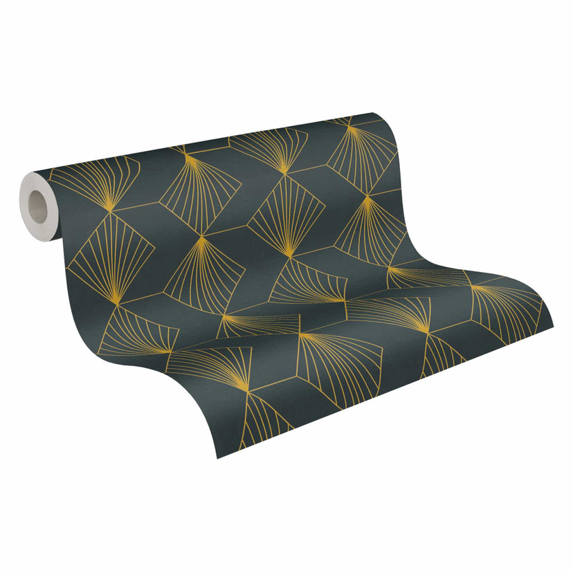 Papier peint Art déco géométrique noir or - papier peint à motifs moderne - papier peint intissé