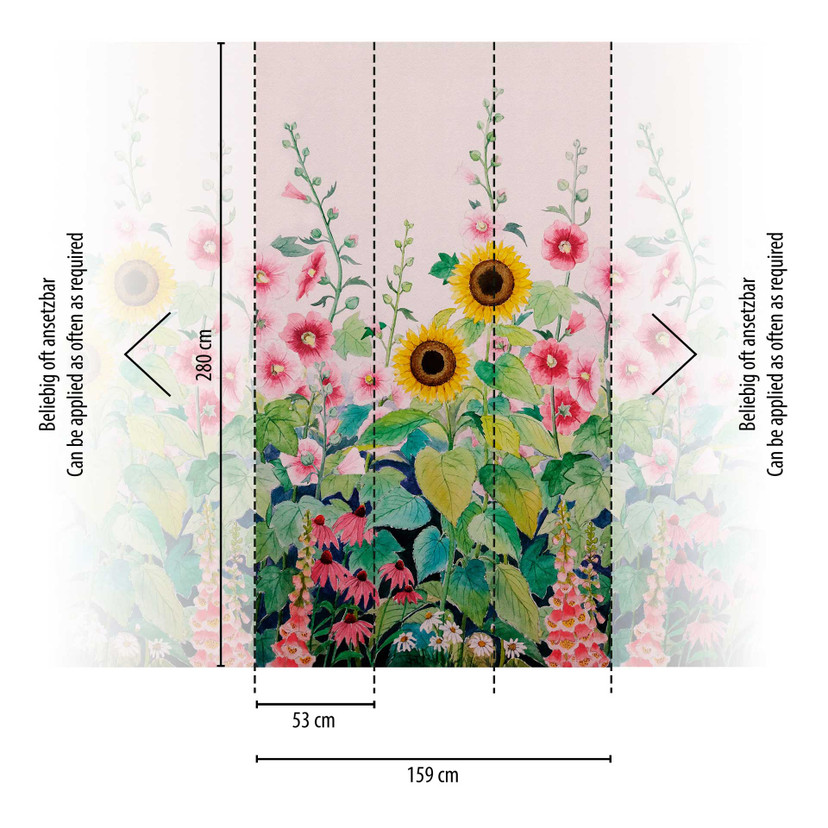 Papier peint fleuri multicolore avec tournesols - papier peint intissé pour chambre à coucher & salo