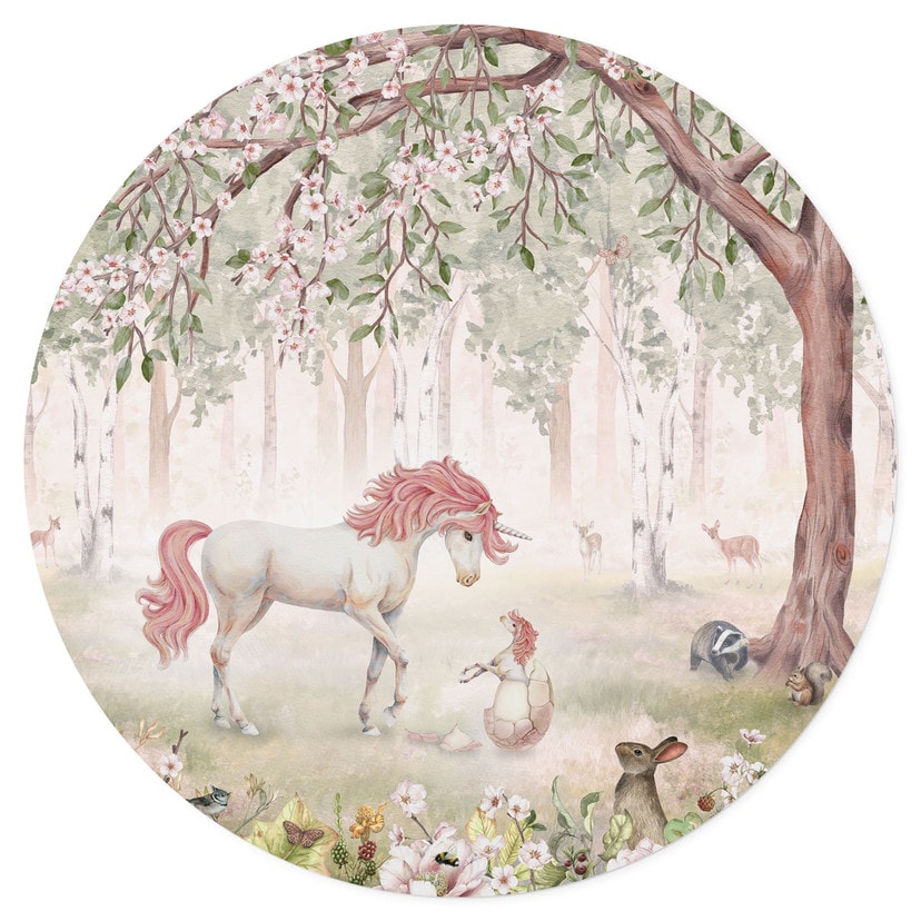 Adesivo murale Bosco incantato con unicorni - Kikki Belle - Tondo