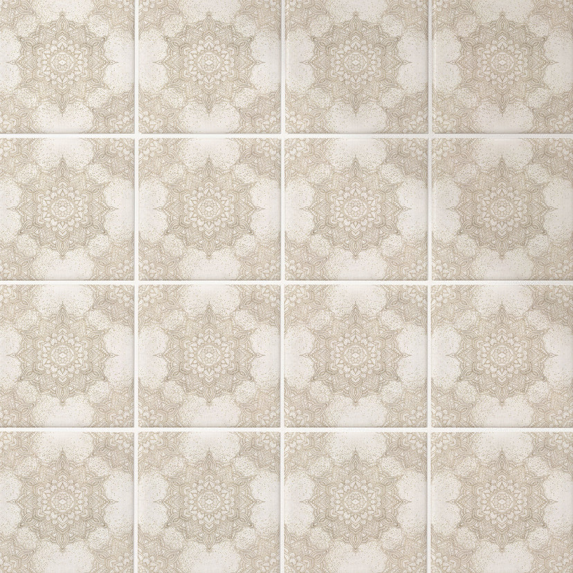 Naklejki na płytki Elegancka mandala w kolorze piaskowego złota - Bloomery Decor - Zestaw 12 sztuk)