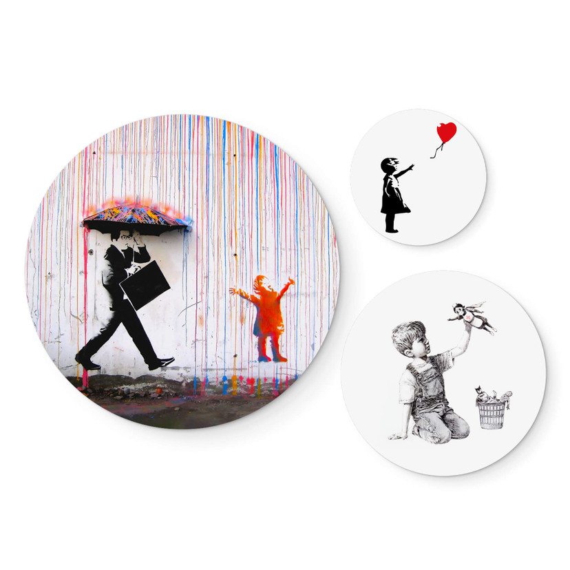 Alu-Dibond Bild Banksy - Streetart Set - Rund (3-teilig)