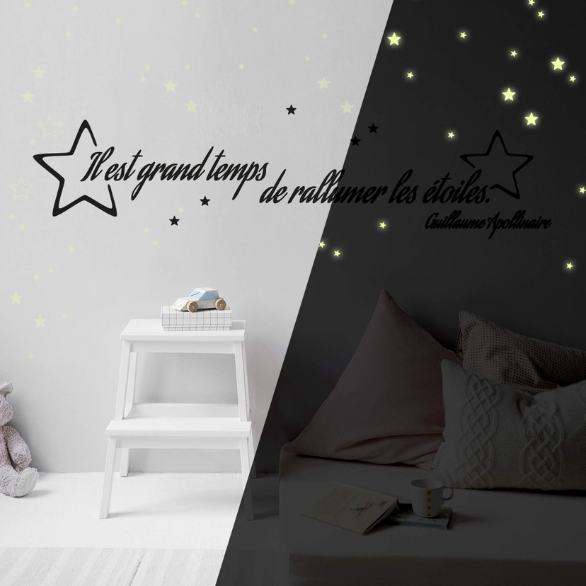 Sticker mural - Il est grand temps... incl étoiles fluorescentes