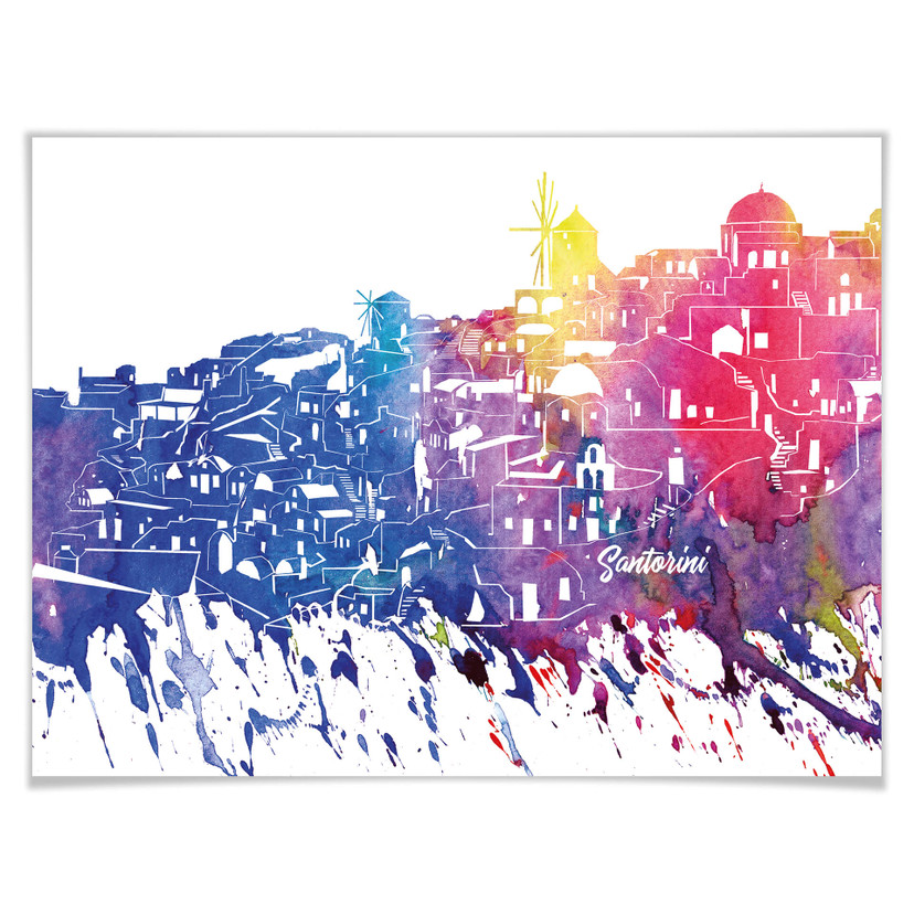Plakat Bleichner - Akwarelowa panorama Santorini