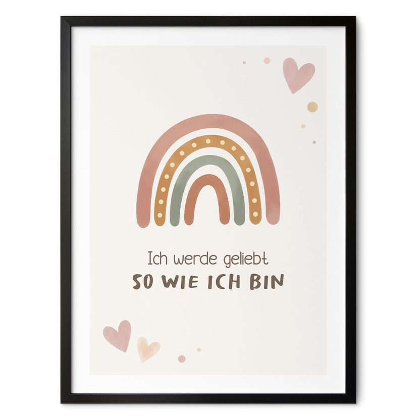 Kinder-Poster 'Ich werde geliebt' mit Boho-Regenbogen