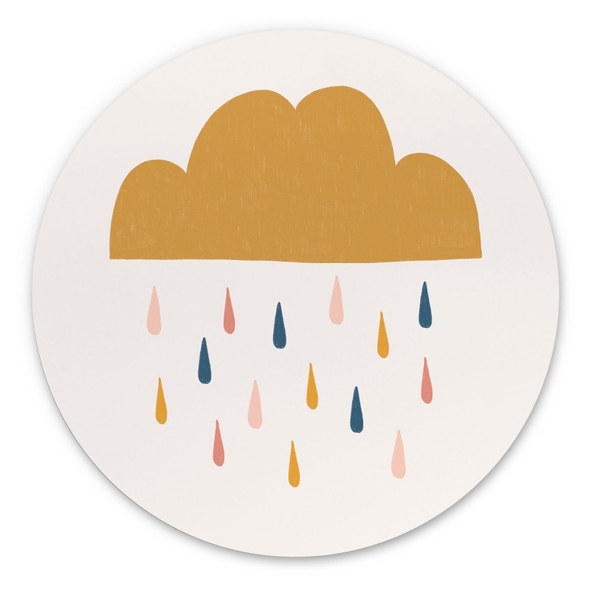 Wandbild Fröhlicher Regen in Pastelltönen - Menina Lisboa - Alu-Dibond - Rund