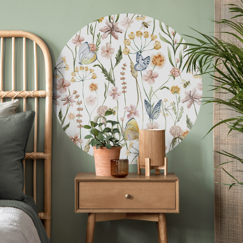 Vinilo decorativo Prado primaveral con mariposas - UN Designs - Redondo