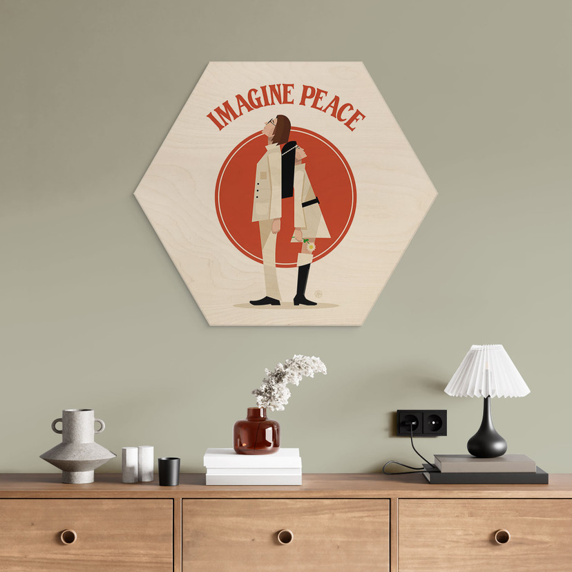 Sekskantet billede af træ Imagine Peace - To for fred og håb - Retrodrome