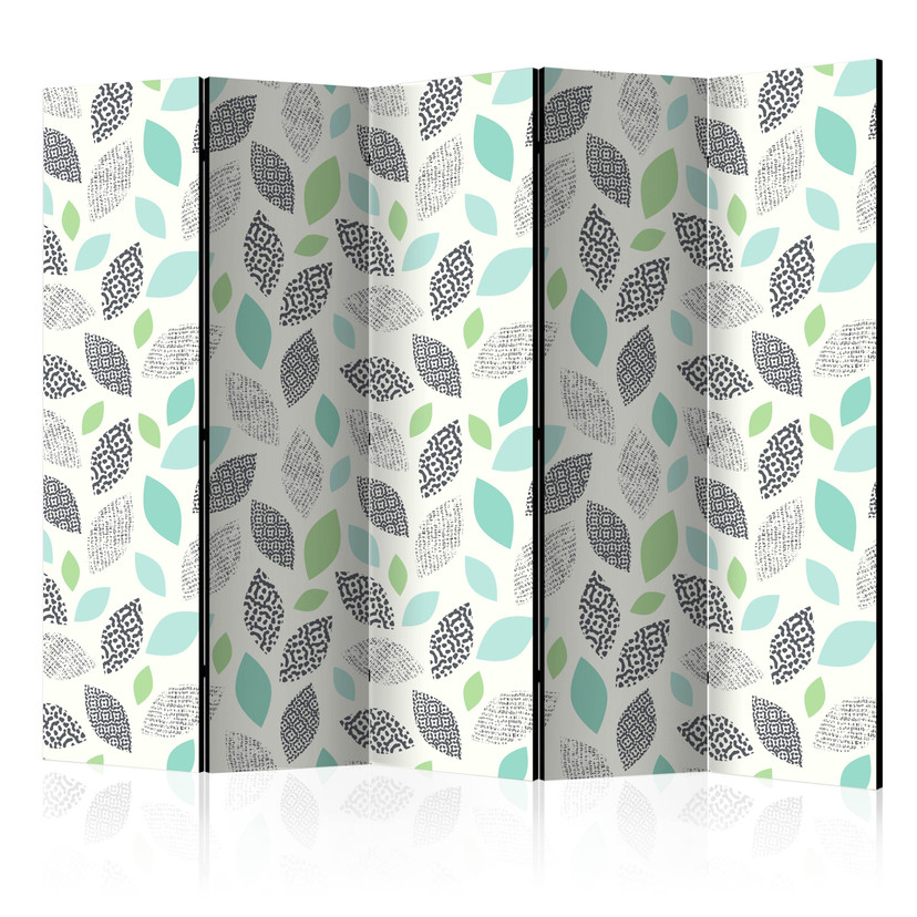 Screen room divider - Mønstrede blade, 3-delt