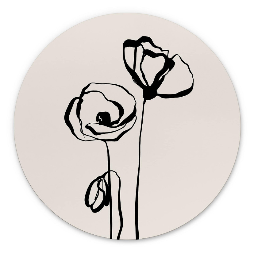 Wandbild Line Art Zwei Mohnblumen - Cats & Dotz - Alu-Dibond Rund