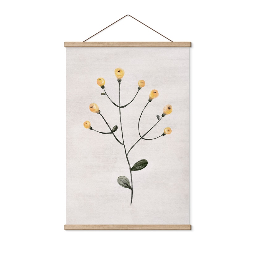 Textielposter Delicate plant met gele bloemen - Goed Blauw