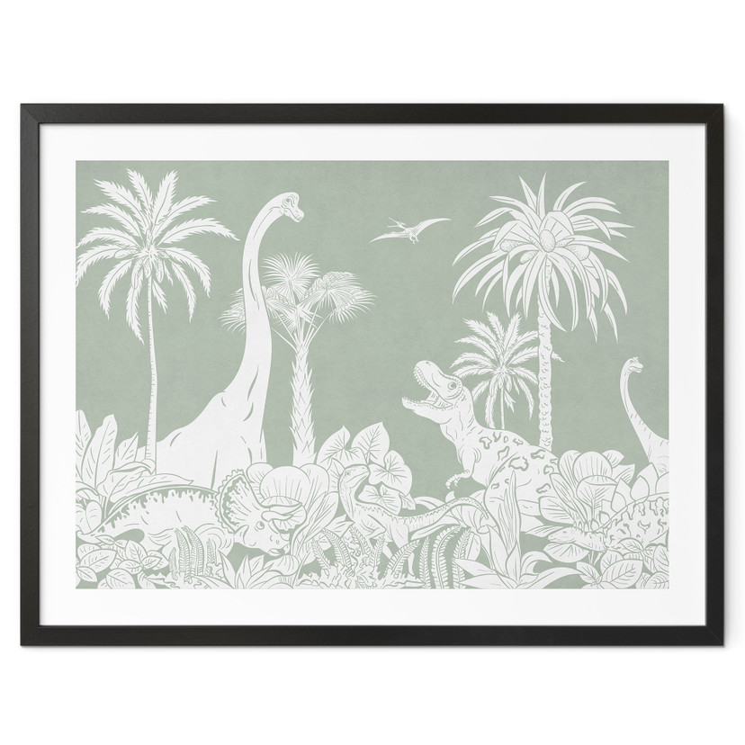 Plakat Zielone światy pierwotne - Dinozaury pod palmami - Kikki Belle