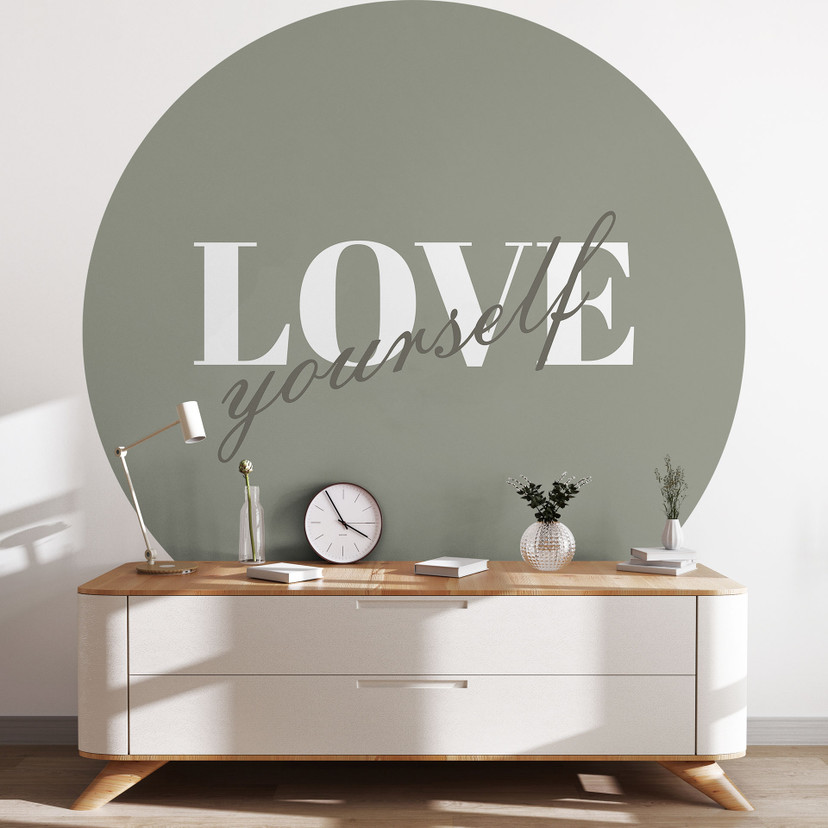 Papier peint photo rond Love yourself - papier peint intissé/papier peint intissé autocollant