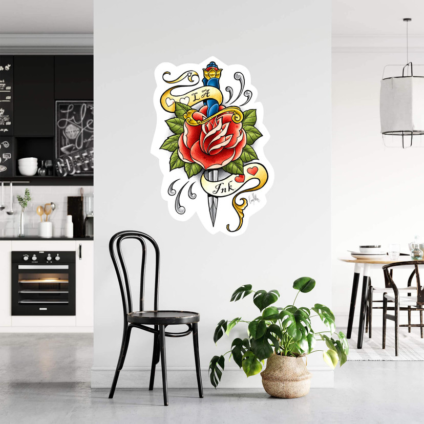 Sticker mural - LA Ink poignard et rose