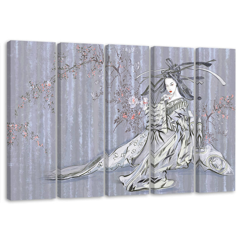 5 stykke lærredstryk, traditionel japansk geisha