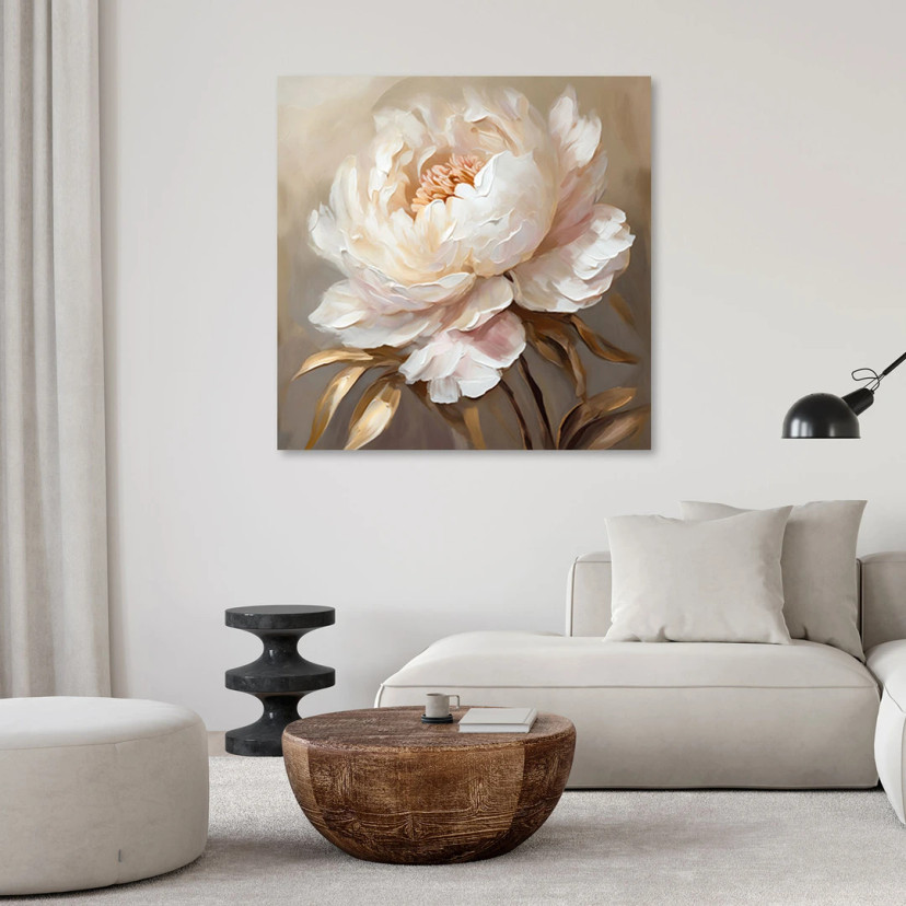 Canvasbillede, pæon guld 3D