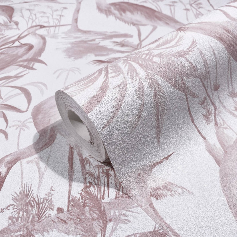 Bloemen behang, vliesbehangbehang Spirit of Jungle wit, roze