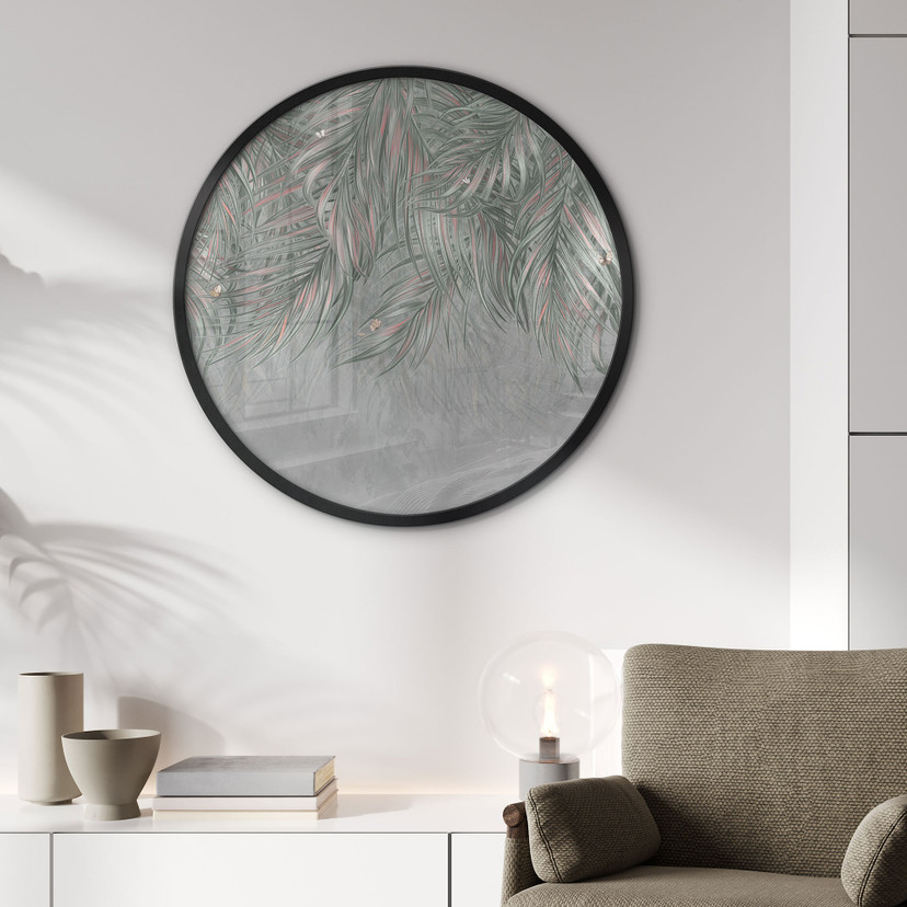 Poster Exotische Palmbladeren Roze-Groen - Ms Tiff - Rond
