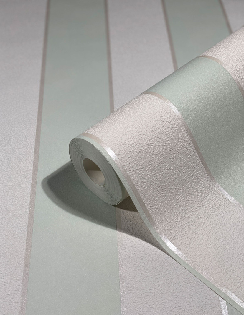 stribet non-woven tapet Novamur Yvi hvid, grøn