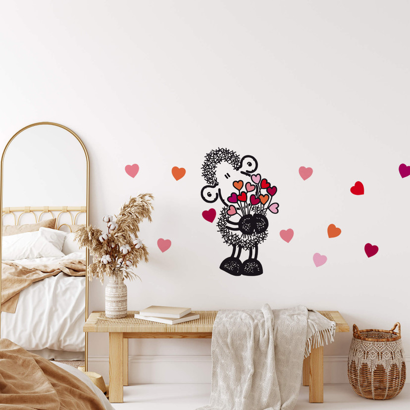 Muursticker Sheepworld Met Hartjes
