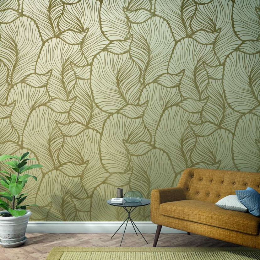 Abstrakt bladmønster tapet Beige, Blomster 2,70 x 1,59 m