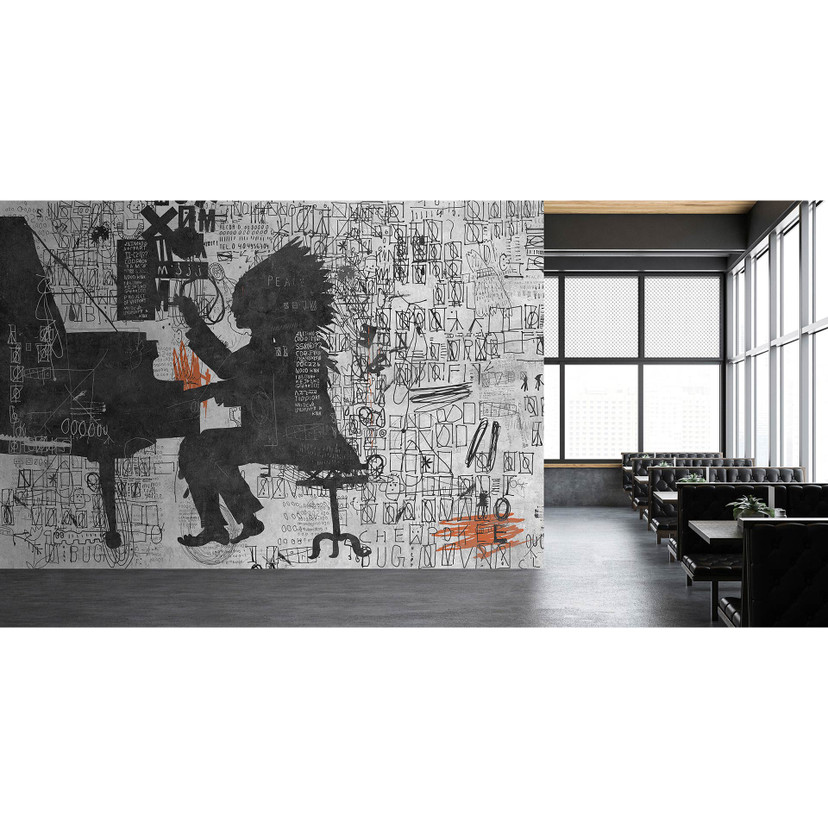 Fotomural Paredes de Patel 3 Piano Bar 1 gris, negro, naranja