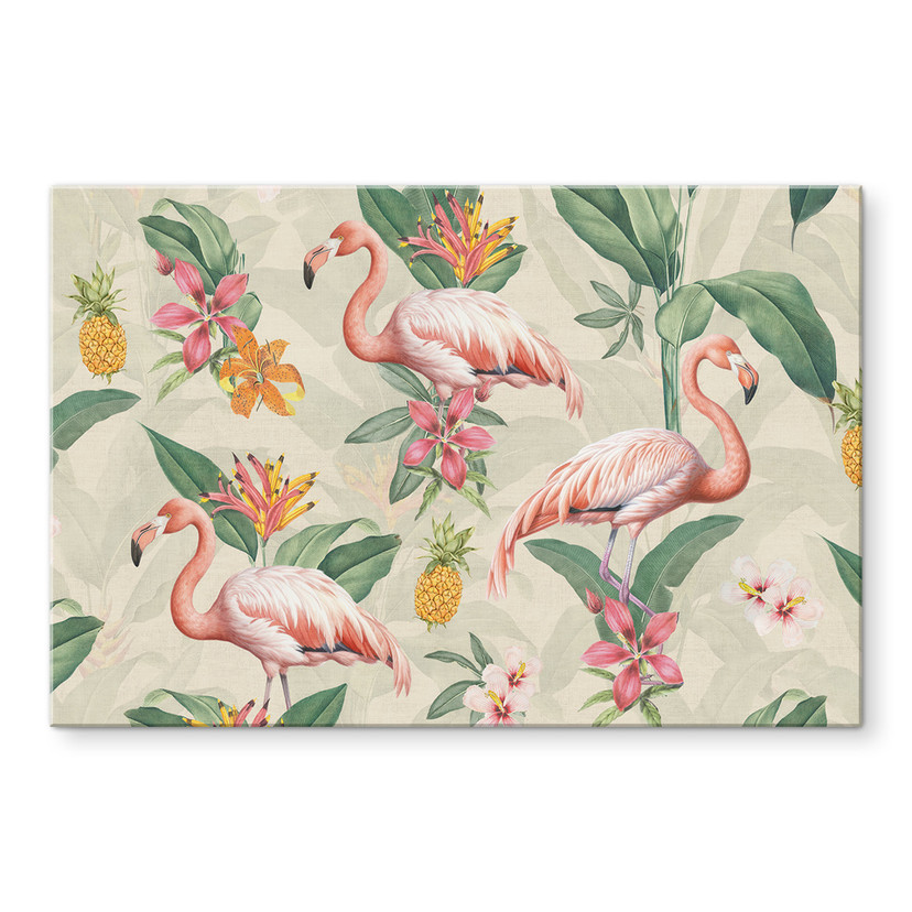 Billede af flamingo og tropiske blade - Bloomery Decor – print på aluminium (Alu-Dibond)